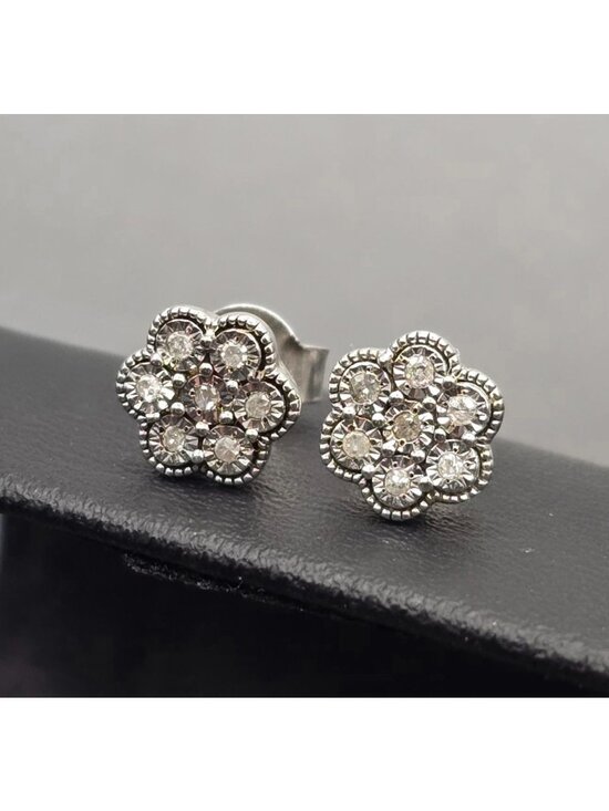 Effy Jewelry - Effy Natural Diamond Flower Stud Earrings 925 Sterling Silver Clusters .25"